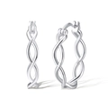 Polished S925 sterling silver hoop earrings with twisted rope design in silver color - Silver Twisted Texture Hoop (SE363-P)