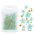 Mint green 5-petal resin flowers nail charms with gold beads in 3mm and 6mm sizes - Light Green Flower With Gold Bead