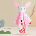Doudou lapin rose en tissu minky 3D avec anneau de dentition en silicone, 22x34cm - Doudou Lapin pour Bébé