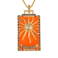 Detailed macro view of the Sun Tarot card pendant with colorful stones and enamel - The Sun (With Chain)