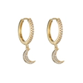 Minimalist gold hoop earrings featuring sparkling moon crescent pendants with white zircons - Ear Buckle / Gold (Thin Moon)