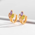 Elegant gold hoop earrings with multi-color marquise-cut zircon stones for women - Three-color Marquise Zirconia Huggies-EH010
