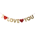 Striscione I LOVE YOU dorato con cuori rossi per decorazione matrimonio e proposta - Bandiera Cinese Dell'amore In Polvere Per San Valentino