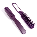 Mini spazzola massaggiante viola pieghevole con specchio per il trucco in design compatto - Viola scuro