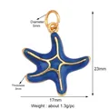 Dark blue enamel starfish charm pendant with golden metallic edges and top loop - Blue and Yellow Seahorse