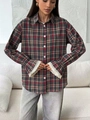 Camisa vintage a cuadros para mujer con puños de encaje, diseño en rojo y verde - S / Rojo