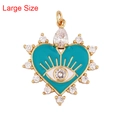 Large golden heart pendant with turquoise enamel, evil eye design and white zircons - Turquoise-Large Heart Evil Eye