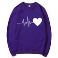 Felpa viola girocollo con stampa grafica del ritmo cardiaco in stile casual minimalista - S / Elettrocardiogramma Cuore / Viola