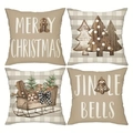 Set de 4 fundas de cojín de Navidad de lino con diseños de hombre de jengibre y árboles - 40*40cm Sin Relleno de Almohada / Patrón de Tema Navideño (YMD09-1)