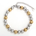 Poliertes Gold und Silber Edelstahl Perlenarmband mit Karabinerverschluss und Herzanhänger - 8mm / Zweifarbig Gold Silber