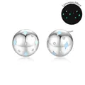 S925 sterling silver ball stud earrings with blue star and luminous glow effect - Platinum Color