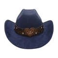 Navy blue faux suede cowboy hat with large rhinestone heart buckle and leather band - One Size / Navy Blue (Big Heart)