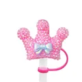 Pink crown straw topper with sparkling rhinestones and blue bow for 10mm straws - Pink Rhinestone Bow Crown