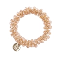 Detail of champagne crystal beaded elastic hair tie with engraved metal charm - 4# Peach Pink Crystal Hair Tie