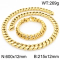 Polierter goldener 12mm Panzerketten-Schmucksatz aus Edelstahl mit Kette und Armband - Goldenes Set (KS222897-KJX)