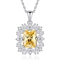 S925 sterling silver necklace with large rectangular yellow gemstone and crystal accents - 925 Silver / Yellow (FDDZ-066)