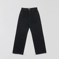 Classic straight-leg black washed denim trousers shown in a detailed flat lay view - XS / Wild Black