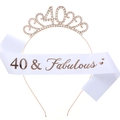 Detail von Roségold 40. Geburtstag Tiara und weißer 40 & Fabulous Satin Schärpe Set - Einheitsgröße / 40. (Satin) / Roségold