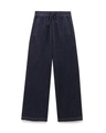 Detalle de pantalones anchos de mezclilla azul oscuro con cordón elástico y costuras blancas - XS / Pants