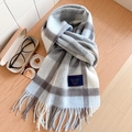 Écharpe classique à carreaux bleus et blancs 100% laine avec franges sur fond en bois - Standard Anglais-29# Gris Blanc Riz Café
