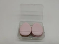 Set of two mini pink teardrop makeup sponges in a clear plastic storage case - 6pcs Square Box