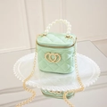 Mini green jelly bag with pearl handle and golden double heart clasp for women - Green
