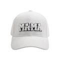Macro detail of white corduroy fabric and 3D MAMA towel embroidery on baseball cap - Corduroy / MAMA-White