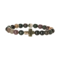 New Chinese natural agate beaded bracelet with bamboo joints and stone cross pendant - Indian Agate with Cross / Earth Tone