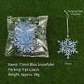Set of 6 blue crystal snowflake ornaments 73mm with silver lanyards for Christmas decor - Snowflake / 73mm / Blue