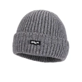 Winter grey ribbed knit beanie with a stylish BACK patch for men's outdoor warmth - Hat Only / Gray
