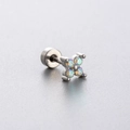 Titanium steel flower helix stud with iridescent crystals and secure screw back - AB Colorful (Single Piece)