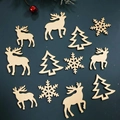 Natural wood Christmas ornaments featuring elk, snowflake, and pine tree shapes on green - 12Pcs Mixed (4-5CM) / Bright Gold Wood Slice