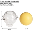 Detailed 7.5cm spherical candle mold dimensions and finished yellow round wax ball - 7.5cm Sphere