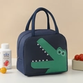 Borsa termica blu scuro con motivo a coccodrillo verde per i pasti quotidiani - Dinosauro Blu Scuro