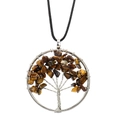 Detailed wire-wrapped silver Tree of Life pendant with tiger eye crystal stones - Tiger's Eye
