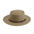 Classic khaki wool felt fedora hat with flat brim and decorative black leather belt strap - 58cm / Khaki - Belt