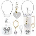 Sparkling water bottle accessory kit with white rhinestone handle and heart keychain - Silver Glitter Rhinestone Set