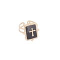 Golden double-line adjustable ring with black rectangle and cross relief detail - Black Cross Style (10#)