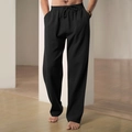 Men's black casual loose straight-leg sweatpants with drawstring elastic waist - M / Black