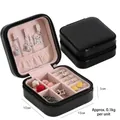 Portable 100-slot black faux leather jewelry box with pink velvet interior and zipper closure - Small Black Zipper Jewelry Box