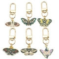 Set of 6 colorful enamel moth keychains with hexagonal honeycomb gold rings - Butterfly Collection (ER763)