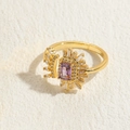 Luxury 14K gold plated geometric ring featuring a purple rectangular zircon gemstone - Purple Zirconia Style (20230608)