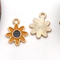 Golden sunflower enamel alloy pendant charm with bright yellow oil drip and black center - Sunflower (11925)