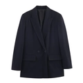 Oversized double-breasted pinstripe blazer for women with classic lapel and flap pockets - XS / Black