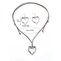 Double-layer necklace with silver hollow heart pendant and matching fishhook earrings - Trend Large Heart Jewelry Set