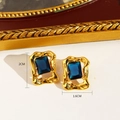Orecchini vintage dorati con zircone blu rettangolare e texture ondulata - Blu (374)