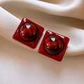 Orecchini geometrici in acrilico rosso intenso con finitura vintage lucida e raffinata - Stile Quadrato Retro Semplice / Quadrato Rosso Scuro (85# Perno in Argento)