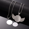 Sublimation angel wing heart necklace with silver finish and round DIY photo inserts - X459-3 Silver Round Wing
