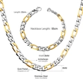 8mm two-tone gold and silver Figaro chain set in stainless steel, necklace and bracelet - Mixed Color (55cm)