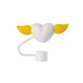White heart silicone straw topper with yellow wings for 10mm cups and tumblers - White with Yellow Wings